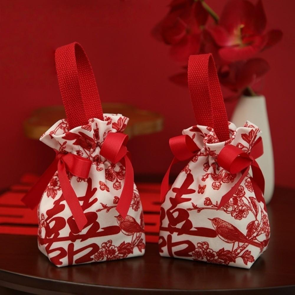 Flower Festive Sugar Bag Storage Korean Style Chinese Wedding Candy Bag Jewelry Packing Bag Drawstring Bow Wrist Hand Bag