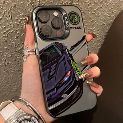 Fashionable Car Print Anti-Drop Phone Case For iPhone 13 14 11 12 15 16 Pro Max 7 8 Plus X XR XS Colored Silver IMD Hard Cover