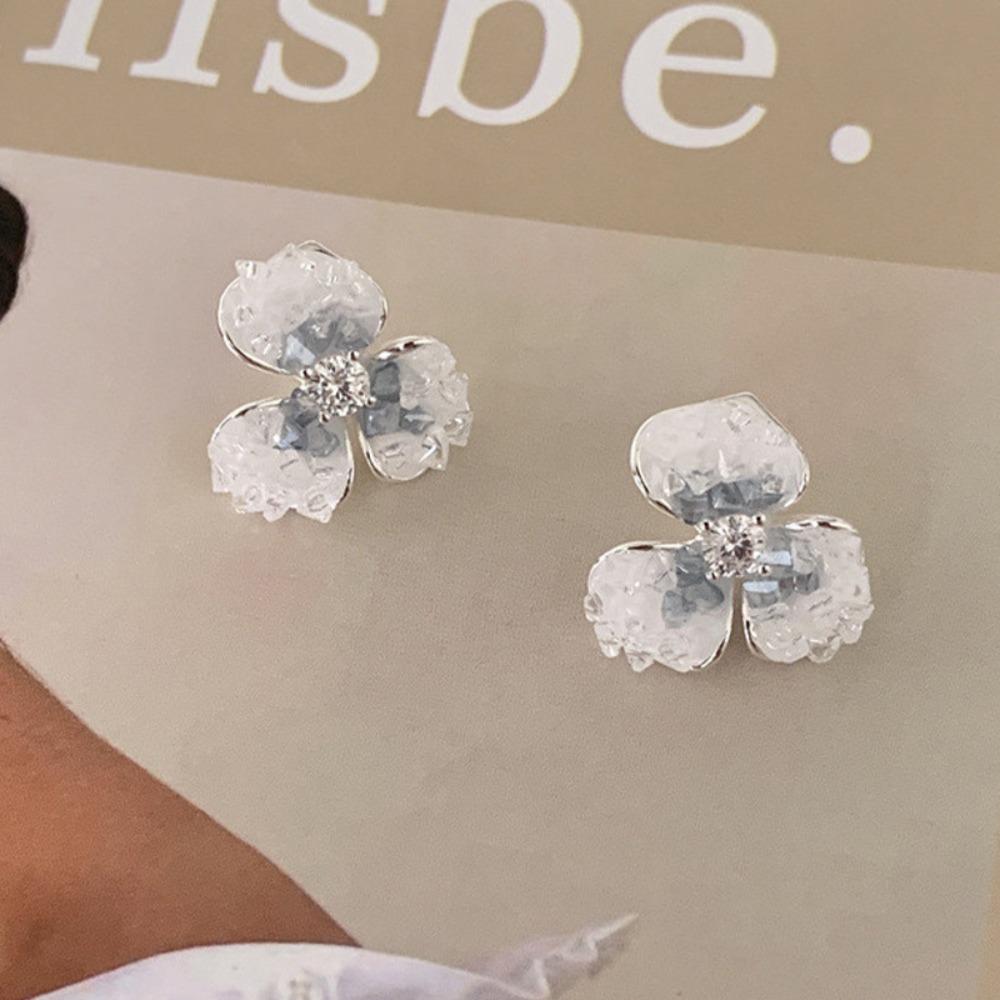 Süße Romantische Farbverlauf Kirschblüten Rosa Gebrochener Diamant Kristall Drei-Blatt-Blume Ohrstecker für Damen Piercing Schmuck