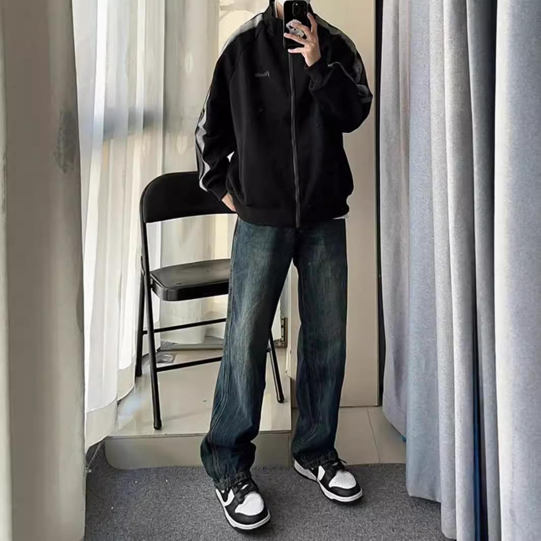 Джинсы JYL мужские прямые весенние американского винтажа стираные премиальные свободные широкие джинсовые M бездна