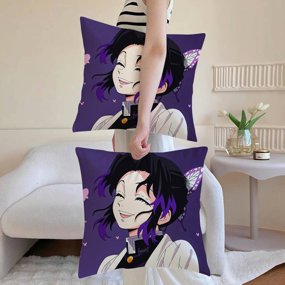D-Demon Slayer Kimetsu No Y-Yaiba Pillow Case Anti-dustmite Pillowcase Invisible Zipper Silky Short Plush Sofa Cushion Cover