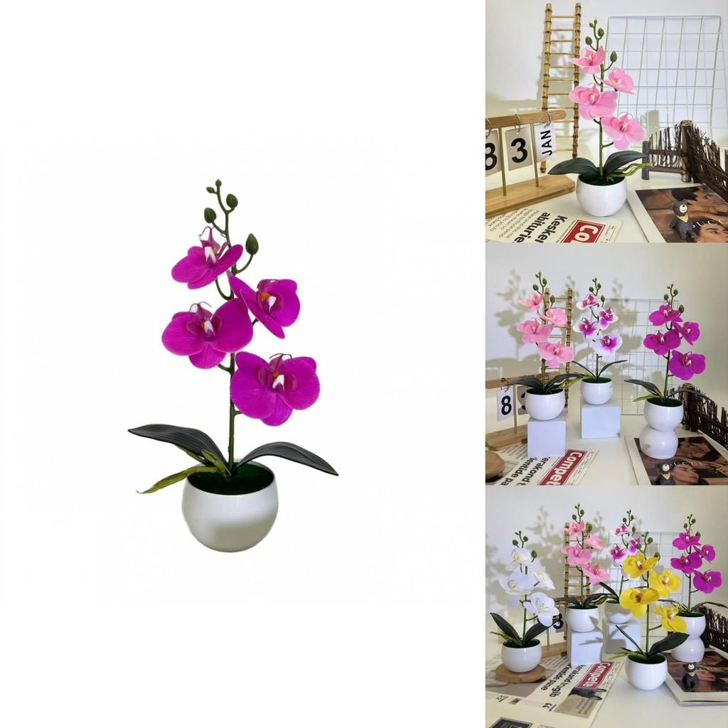 New Four Flower Small Round Orchid Desk Plant With Artificial Flowers For Home Decor And Office Use