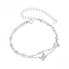 Womens Double-Layer Butterfly Bracelet Sterling Silver Layered Bracelet Dainty Beaded Chain Adjustable