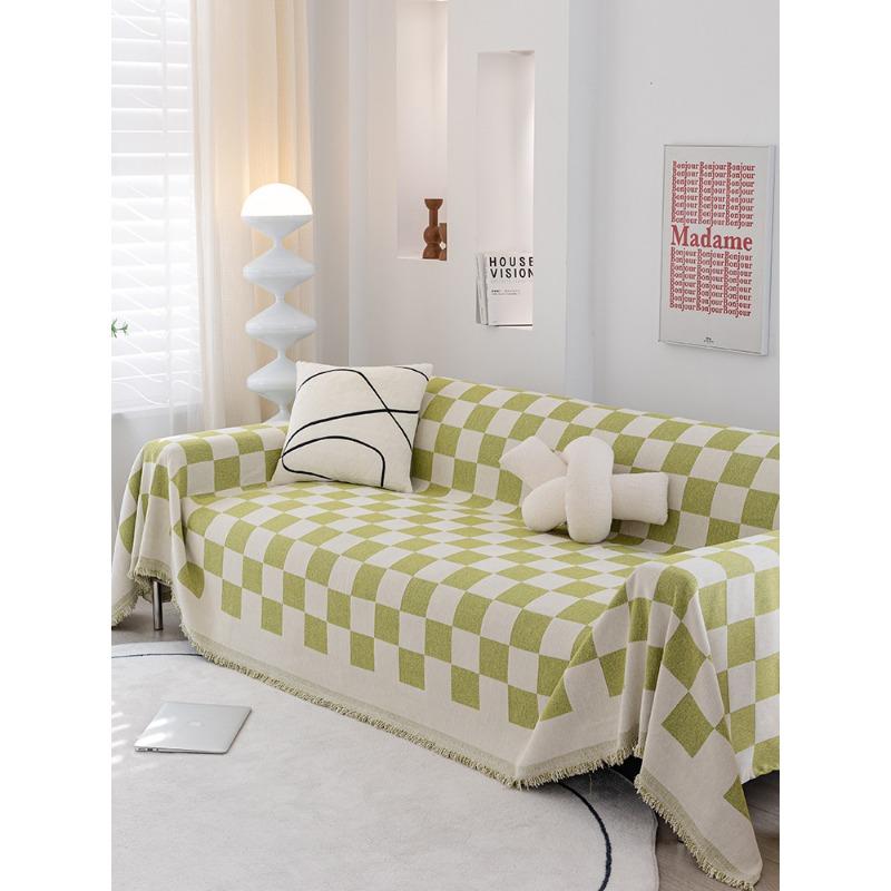 

Черно-белая клетчатая диванная подушка из синели, чехол для дивана на четыре сезона, универсальная простая черная подушка, чехол для полотенец на спинку, тканевый чехол 180*130cm