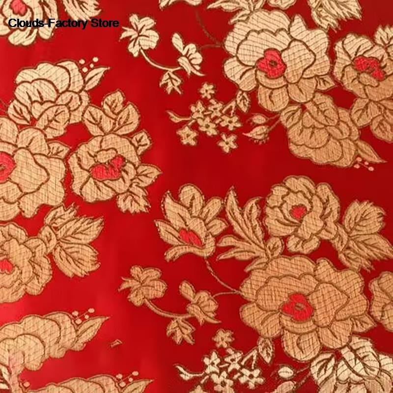 Jacquard Brocade Fabric By Meters for Cheongsam Dress Clothes Bag Pillowcase Diy Sewing Smooth Soft Flower Needlework Cloth Red