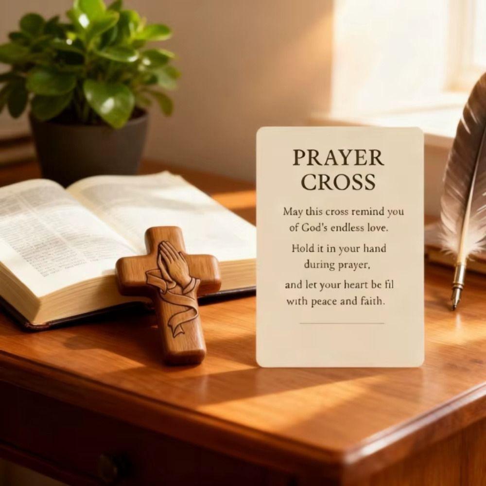 Blessing Pocket Cross Statue with Card Handheld Cross Portable Cross Ornament  Church Use
