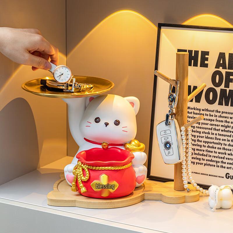 Lucky Cat Storage Ornament with Photo Frame