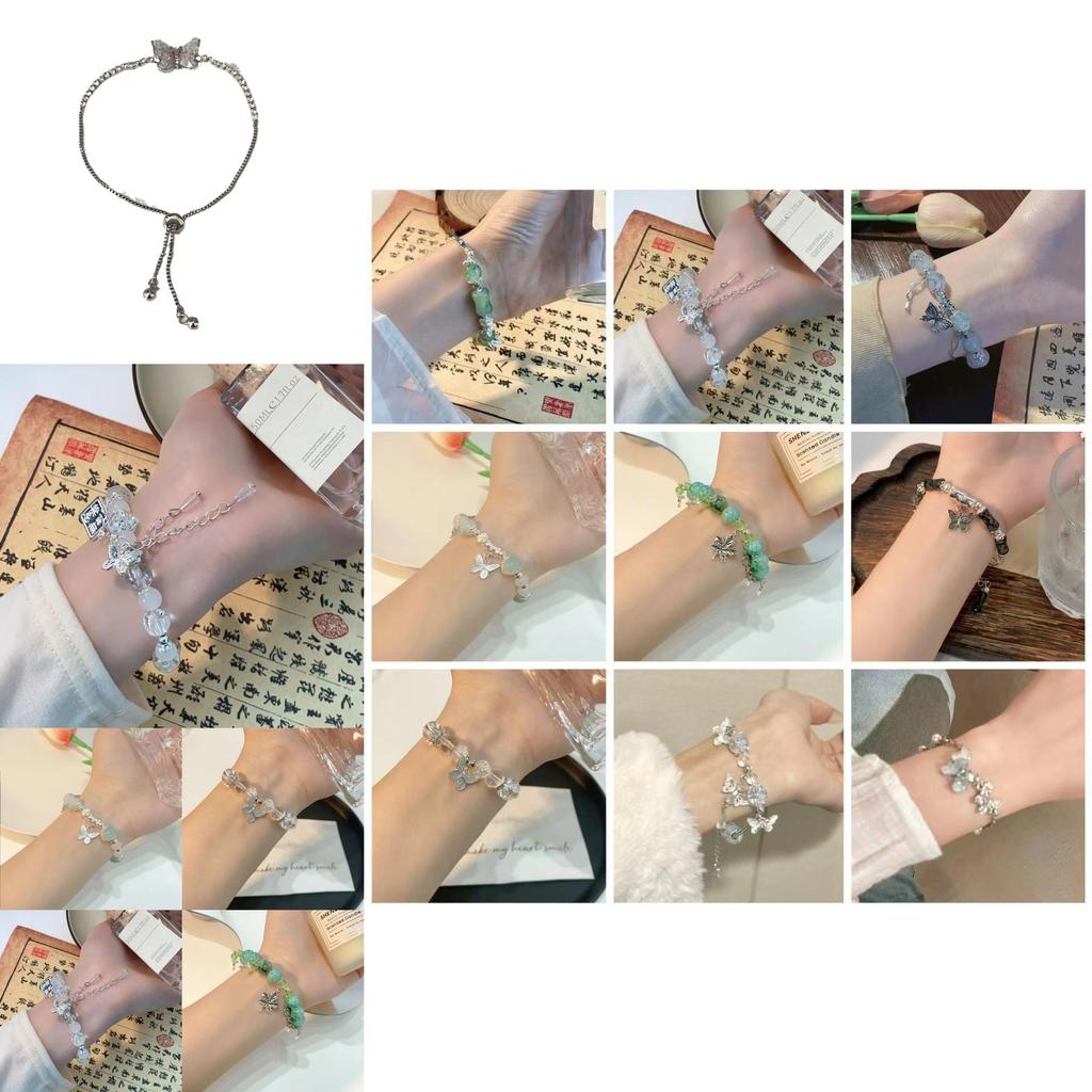 Elegant Blue Gradient Gemstone Butterfly Bracelet For Women Luxurious Summer Jewelry