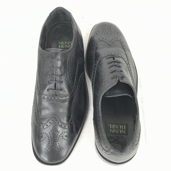 Vintage 80-tals-90-tal Nunn Bush USA Goodyear Welt Läder Vingtippskor Svart 26.5(BEGAGNAD)