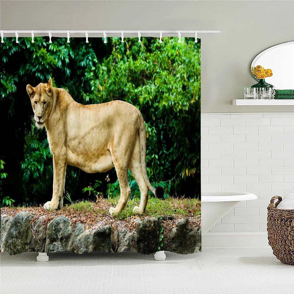 Animals Pattern Bath Curtain Waterproof Shower Curtains Polyester Wolf Lion Bath Screen Print Curtain for Bathroom Home Decor