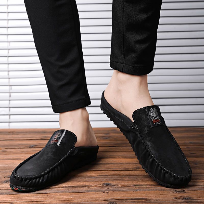Leather Men's Shoe Male Slipper Mules Outdoor Slides Flat Half Cheap Shoes Liquidation Low Price Trend Summer Sale Fashion
