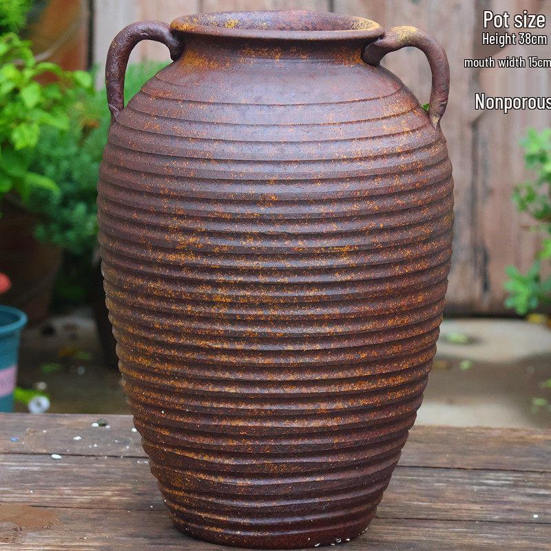 Retro Handmade Large Ceramic Flower Pot for Succulents and Green Plants, Ideal for Home and Landscaping Use