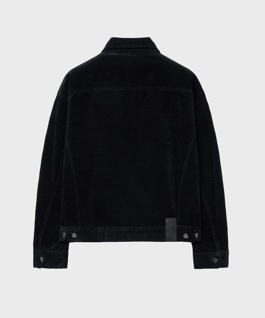 Noirer Velvet Texture Denim Trucker Jacket (Black)