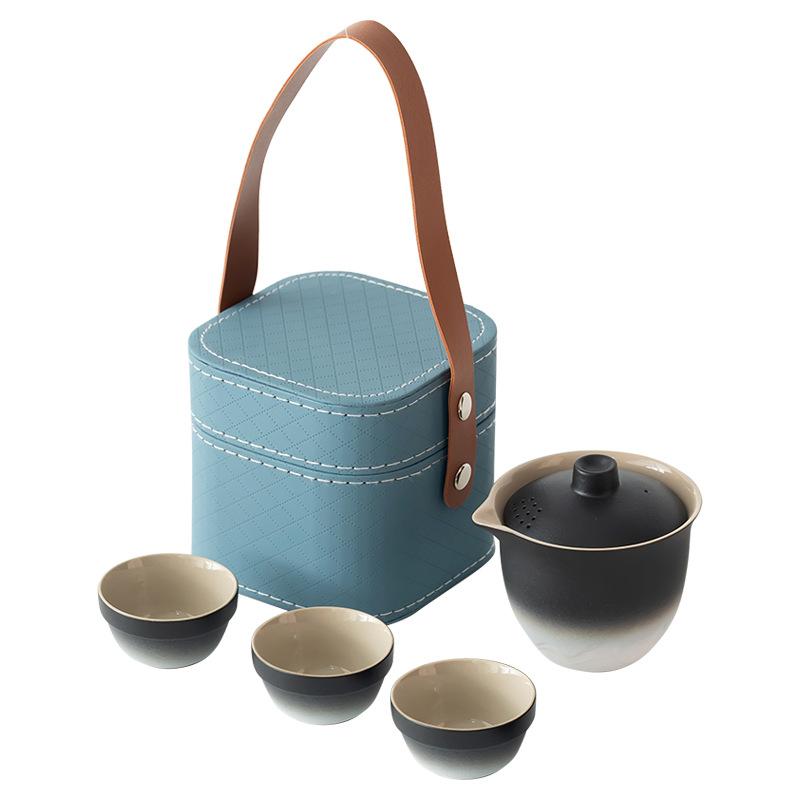 Business gift travel gradual change tea set Kuaike cup one pot three cups portable Jiangshan cover bowl set outdoor camping