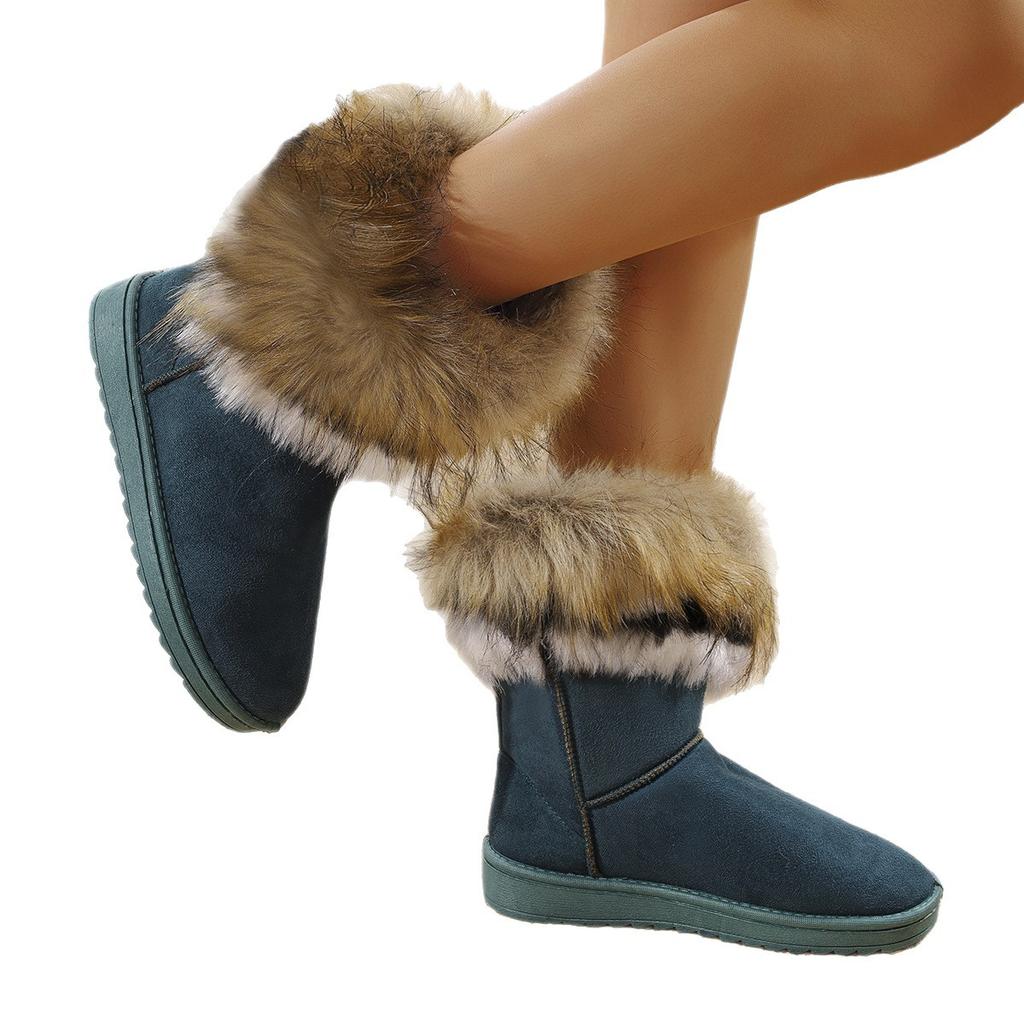 Large size snow boots women's autumn and winter new round head thick bottom fluffy mouth comfortable velvet warm cotton boots