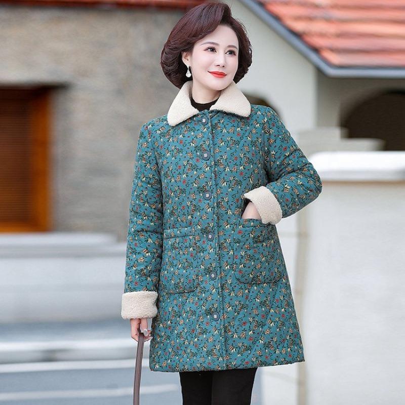 Winter neu Samt lang verdickt warm Baumwolle gepolstert Mantel mittel Damen floral Baumwolle gepolstert Jacke Baumwolle gepolstert Jacke