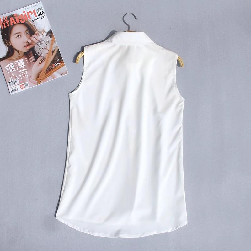 Women's Korean Style Summer Sleeveless Chiffon Vest Top with Lapel - White