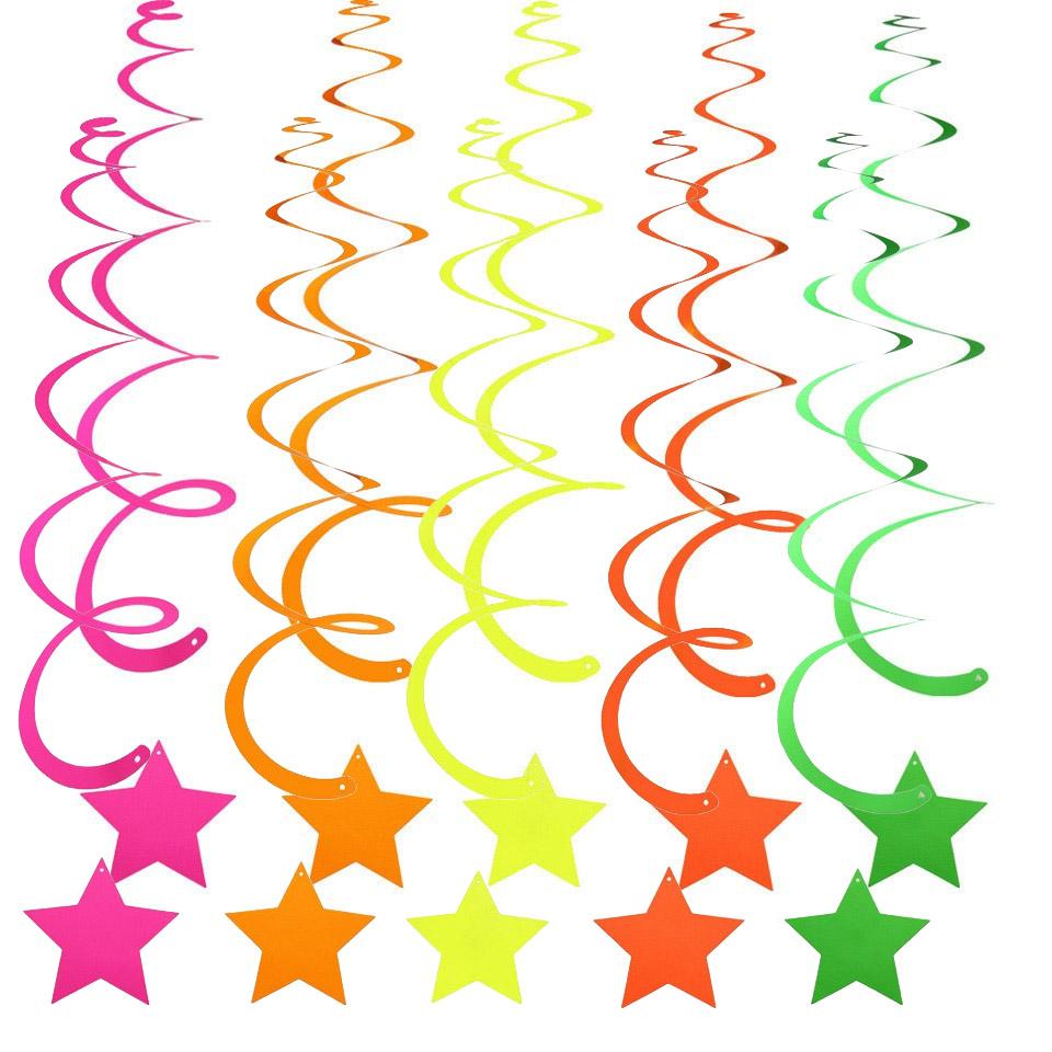 

20pcs Luminous Party Decor Hanging Swirl Neon Streamers Garland Ceiling Decor Glow in The Dark Neon Black Light Party Supplies