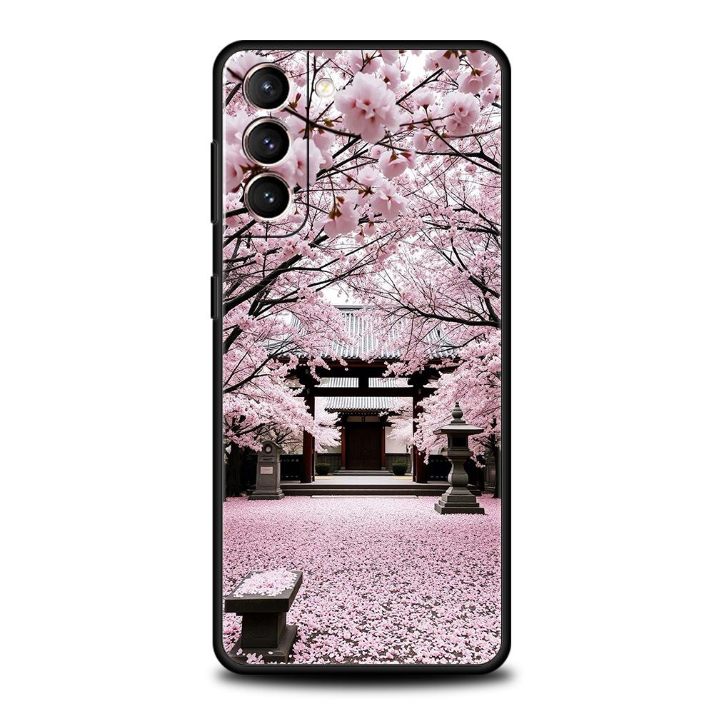 Japanese Style Temple And Cherry Blossoms Phone Case for Samsung Galaxy S25 S24 S23 S22 S20 S21 FE Ultra Plus S25Edge Soft TPU