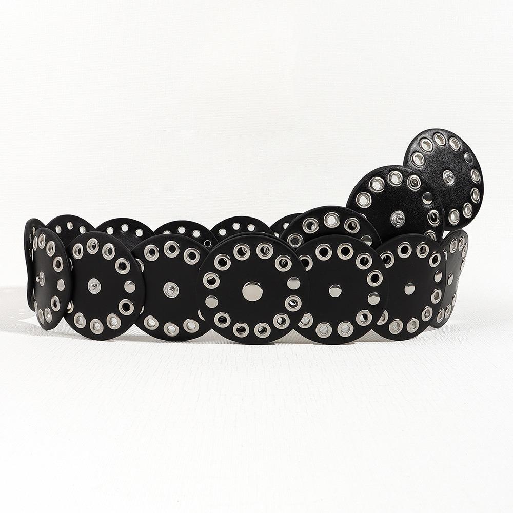 Zinc Zinc Alloy Rivet Wide Belt Retro Concho Waistband Fashion Disc PU Hollow Belt Gift