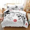 Ink Painting Duvet Cover Japanese Style Mount Fuji Comforter Cover Red Cherry Blossoms Print Bedding Set For Adults Teens Girls