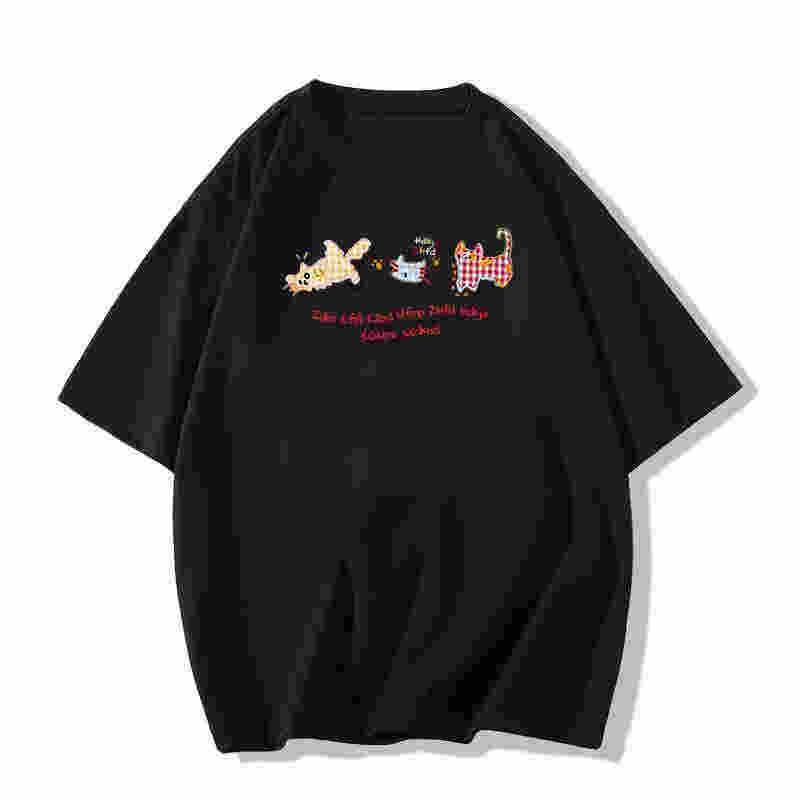 Plus Size Summer Cotton Short-Sleeve Women's T-Shirt with Trendy Shoulder Design