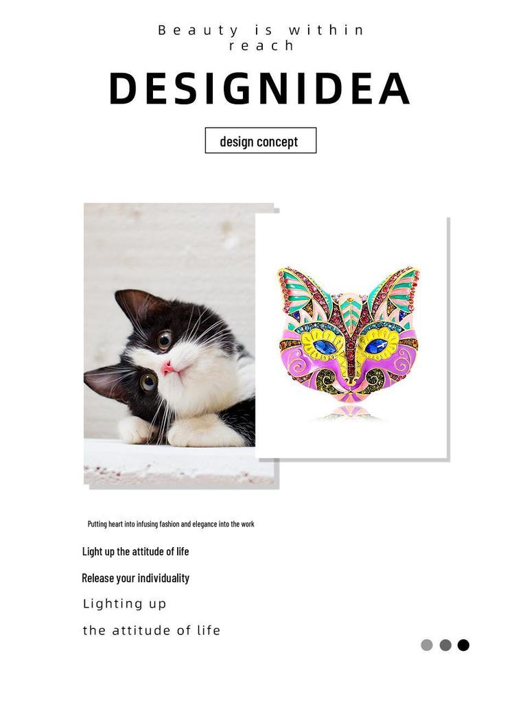 Vintage-Style Retro Cat Mask Brooch: Fashionable Corsage Pin for Women