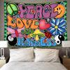 F-FUN SOUL Peace Love and Happiness Tapestry Groovy Tapestries, 40x30inches, 70s Theme Tapestries Hippie Aesthetic Tapestry Wall Hanging for Bedroom