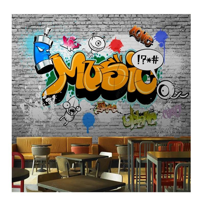 European Retro Graffiti 3d Mural Bar Industrial Decoration Wallpaper Restaurant Background Wall Paper Mural