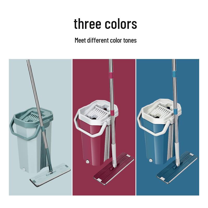 38cm Hands-Free Dual-Use Flat Mop with Integrated Water Bucket for Dry/Wet Cleaning