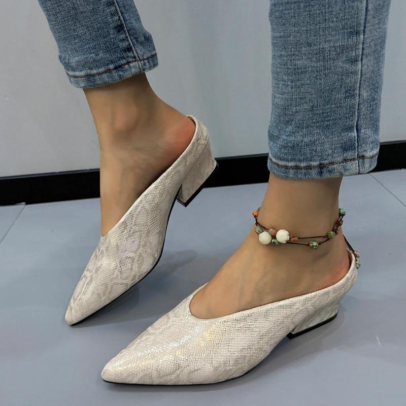 

Острые женские туфли-мюли 2024 года, дизайнерские тяжелые туфли в форме змеи, осенние, универсальные и удобные, темпераментные, Mujer Zapatillas 37 шампанского