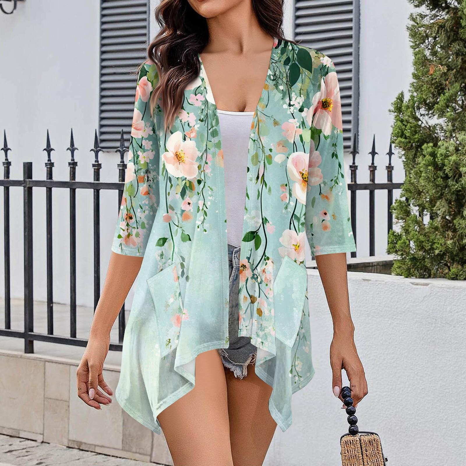 

Женский кардиган неправильной формы с принтом, рукавами три четверти и карманной курткой L