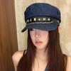 British Style Denim Octagonal Hat Korean Style Retro Painter Hat Casual Rivet Denim Beret  Girl