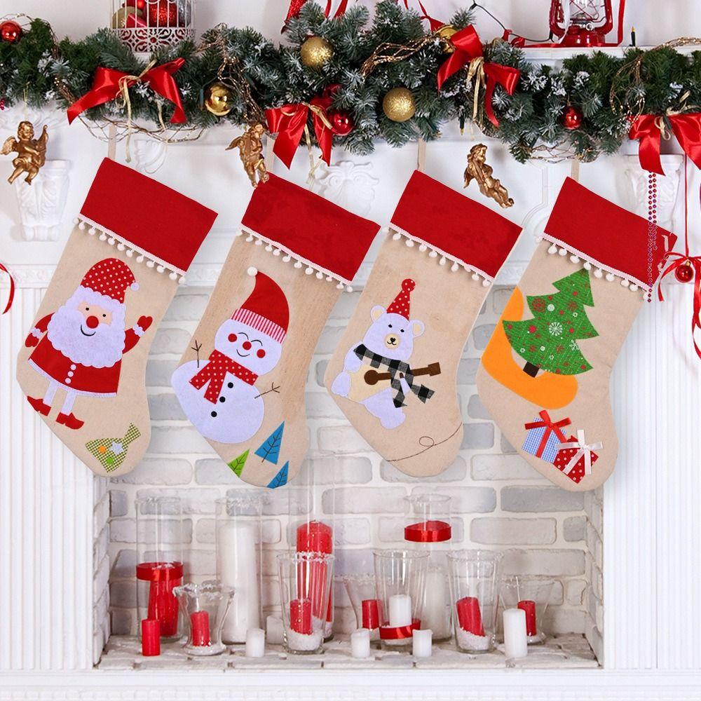Santa Claus Large Candy Christmas Stocking Snowman Fireplace Christmas Stocking  Car