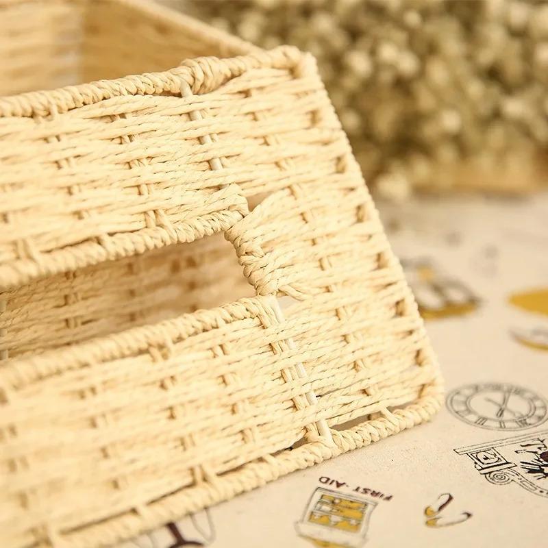 1PC Rattan Handmade Knitting Tissue Box Vintage Napkin Holder for Barthroom Kitchen Home Hotel and Office Home Storage Decor