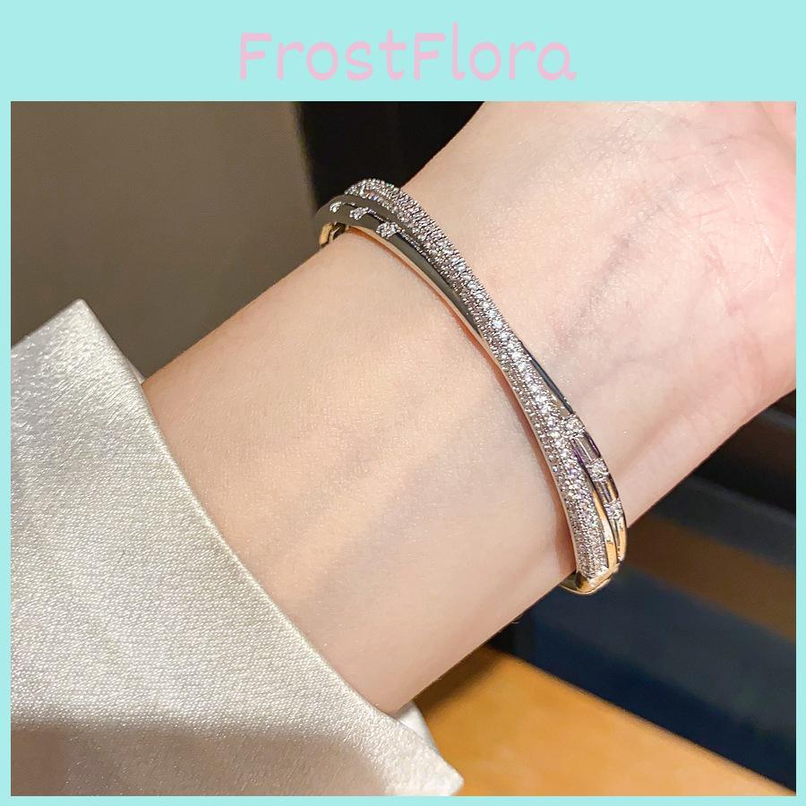 18k Gold Plated Zircon Cross Cuff Bracelet Elegant Jewelry For Fashion Women