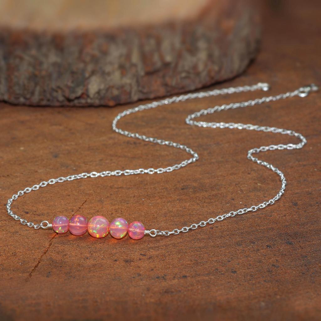 Red Fire Opal Bar Necklace: Sterling Silver, Delicate Gemstone Jewelry
