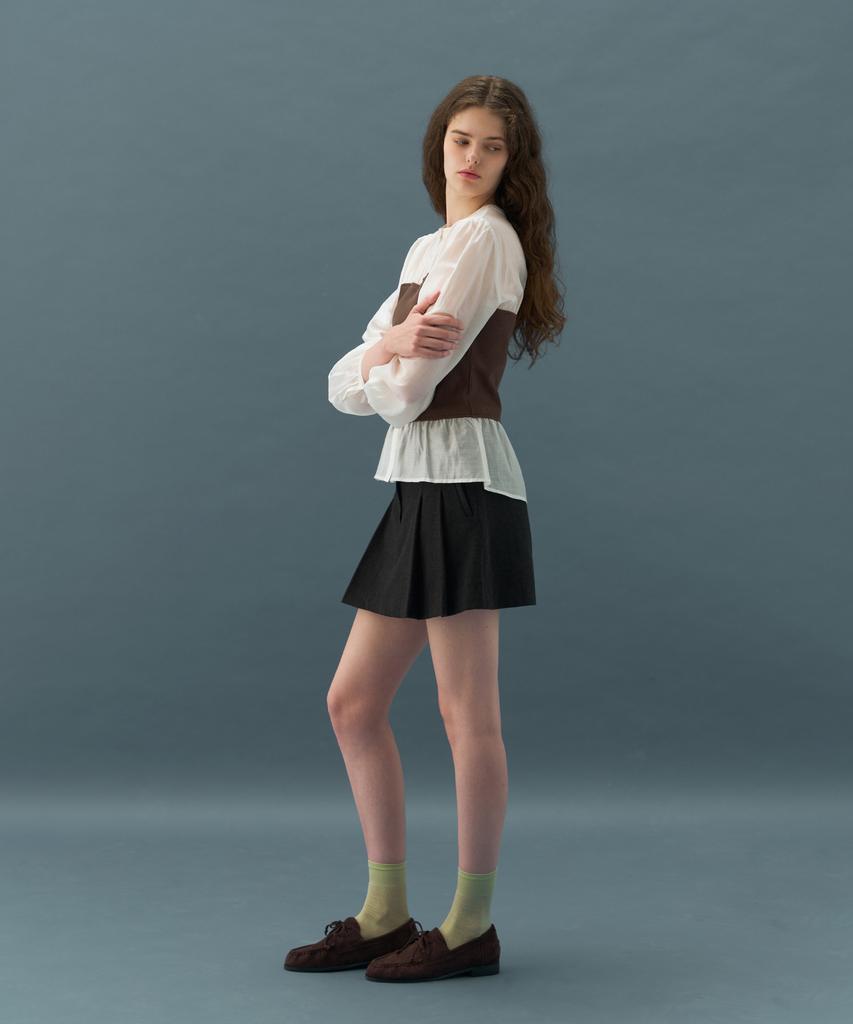 Deuloupisumeon Sheer Shirred Bustier Blouse [Brown]
