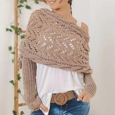 Women Knitting Shawl Solid Color Soft Fluffy Material Long Sleeve Shawl Hollow Design Autumn Winter Shawl Coat