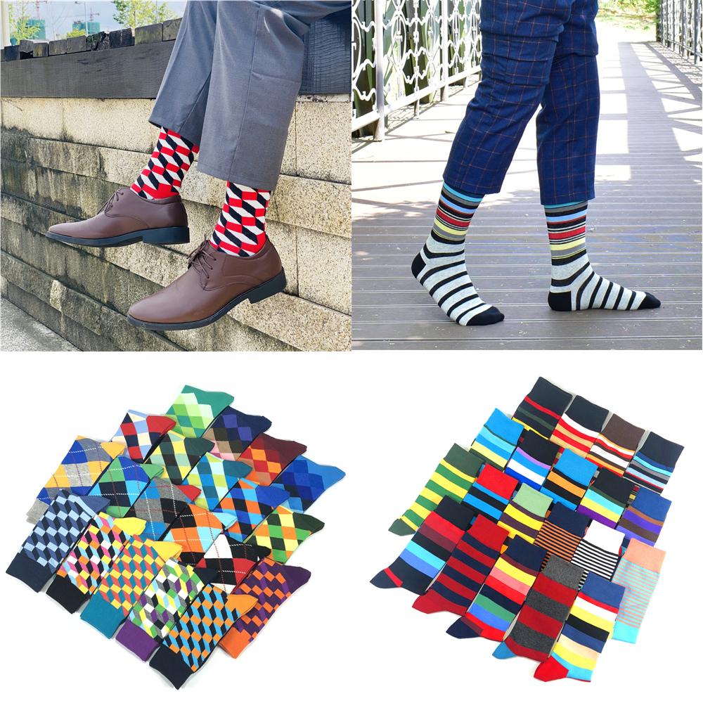 Classic  Men Socks Casual Gentleman High Quality Color Puzzle happy Socks Business Party Dress Cotton Socks for Men