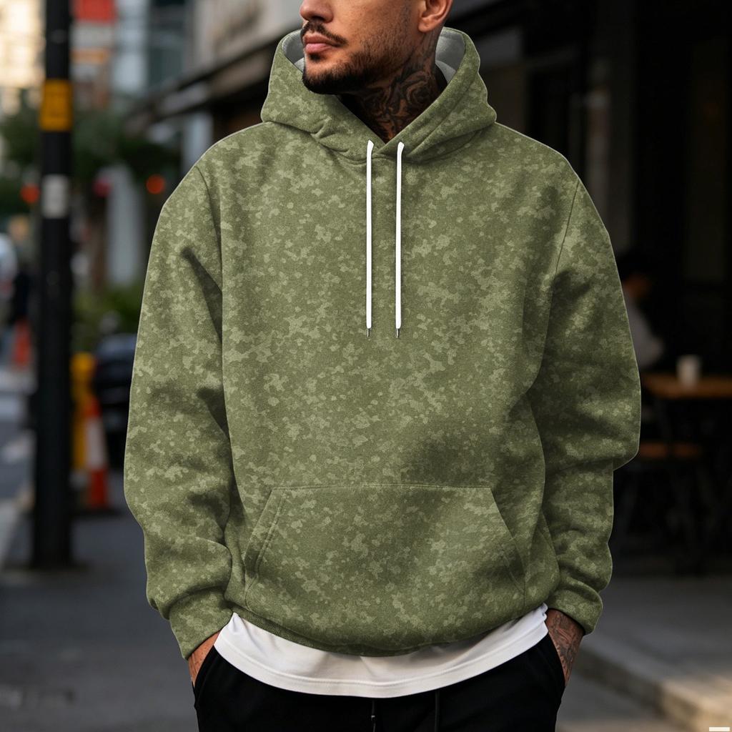Men's Vintage Print Hoodie with Single Pocket Casual Pullover
