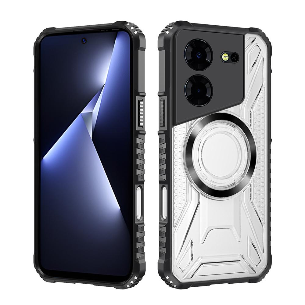 KEYSION Transparent Magnetic Case for TECNO Pova 5 Pro 5G Silicone+PC Heavy Duty Shockproof Phone Cover for for Tecno Pova 5 5G