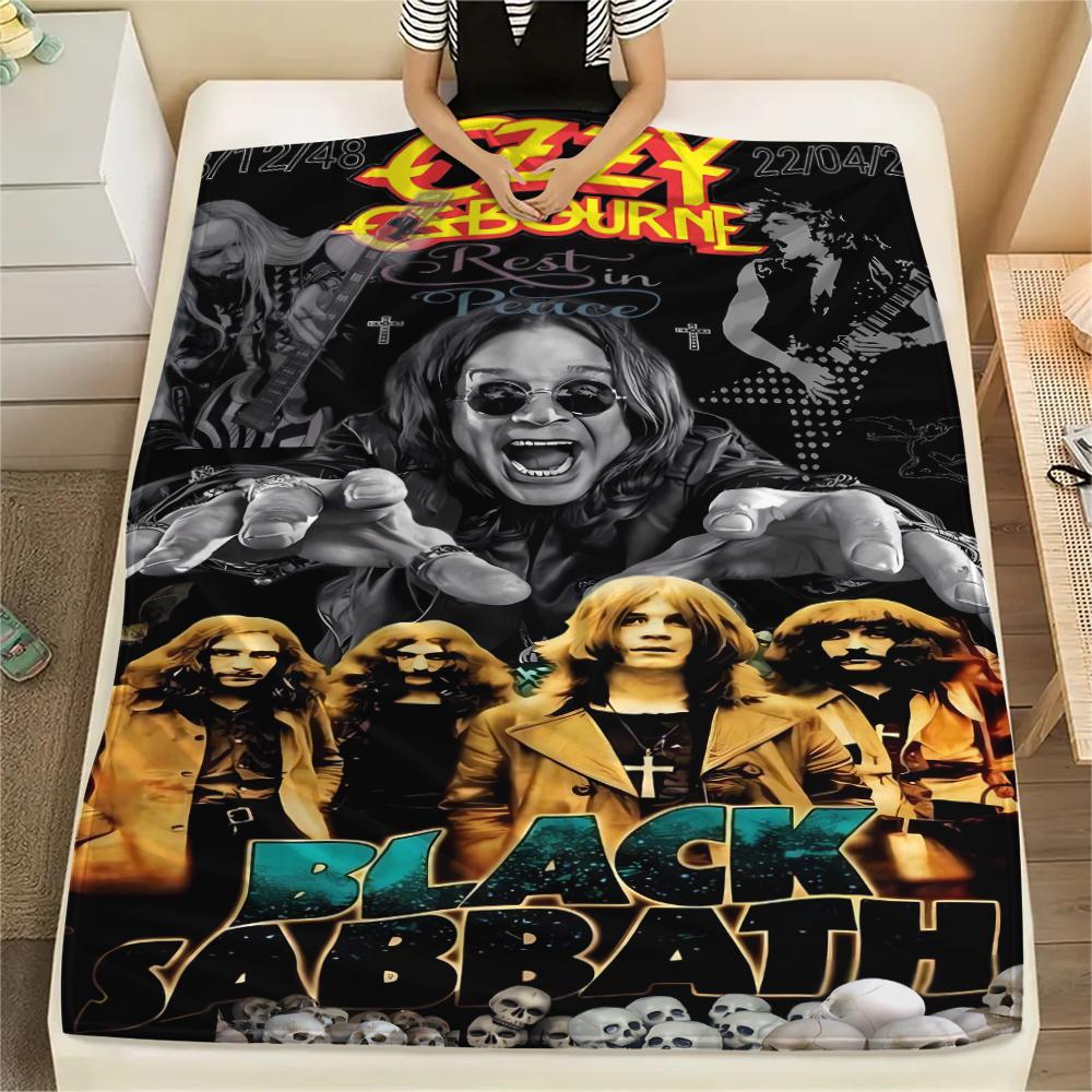 1Pc Ozzy Osbourne Print Flannel Blanket, High quality Comfortable for All Seasons, Home Decor, Warmth and Comfort, Perfect for Gifts