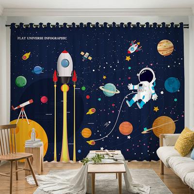 3D Printing Rocket Outer Space Astronaut Bedroom Living Room Curtain Shading Windows Outdoor Decorative Flowers Home Texitle