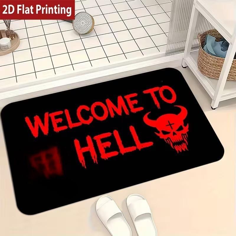 Unwelcome Halloween Door Mat Gothic Skull Bat Non-Slip Entry Rug Spooky Front Door Floor Carpet Decor
