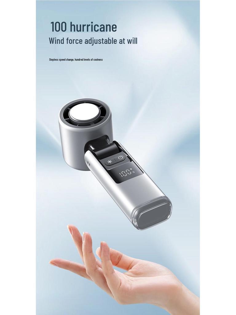 100-Speed Foldable Mini Handheld Fan with Ice Compress, LED, and Neck-Hanging Function