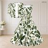 Women Plus Size White Floral Printed Two Piece Set Square Neck Sleeveless Tie Waist Flared Dress Short Sleeve Cropped Shrug