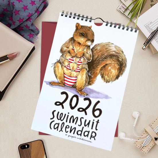 2026 Cute Animals Swimsuit Wall Calendar 12-Month Hanging Planner Funny Animal Theme Calendar for Home Office Classroom Use