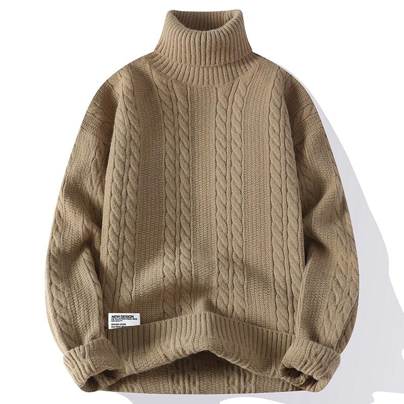 Men's Thick, Warm, High-Neck Sweater for Fall/Winter: Relaxed-Fit, Loose-Fitting Cable-Knit Sweater