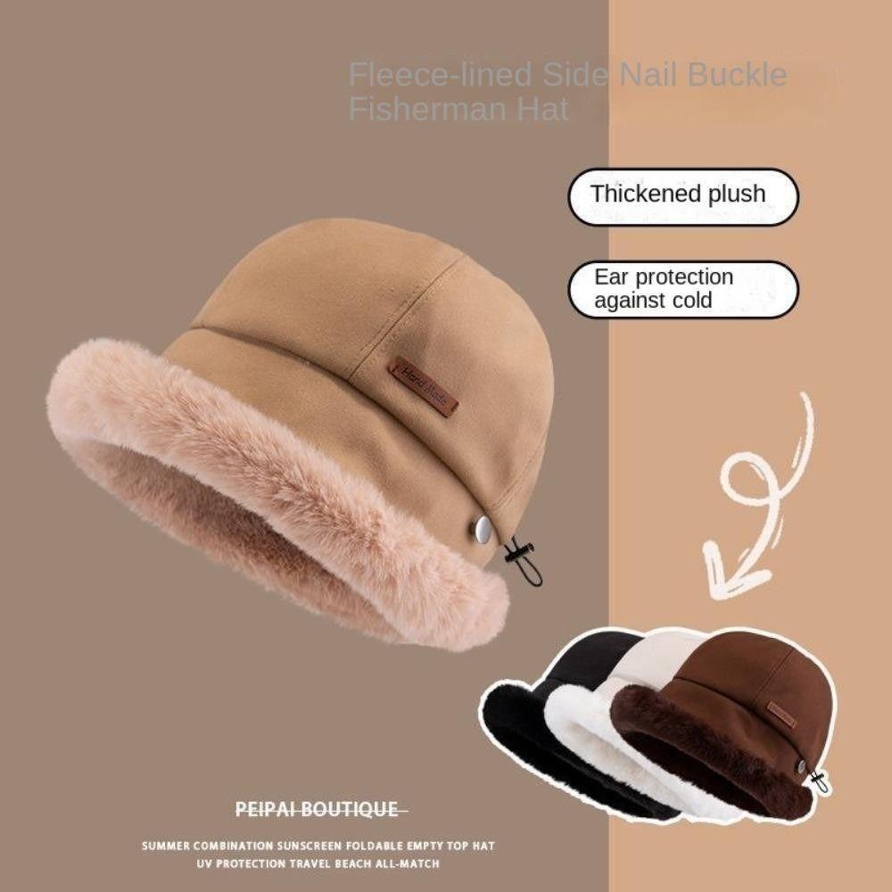 Windproof Fluffy Fur Bucket Hat Soft Warm Cap Cute Winter Fisherman Hat  Outdoor